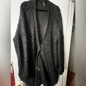 Free People Charcoal Textured Cardigan